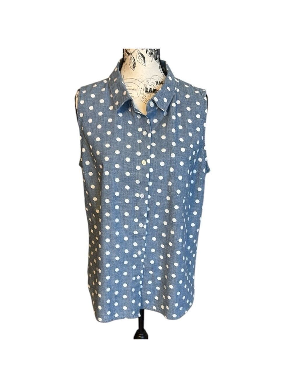 Tommy Hilfiger Women’s Sleeveless Top Polka Dot Blue Size L